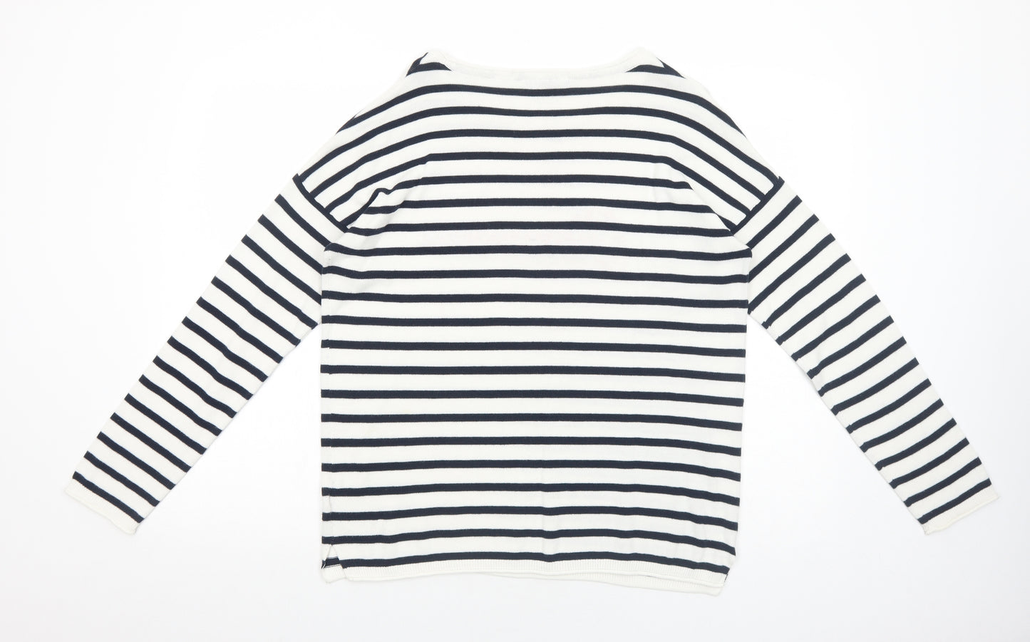 ESMARA Womens White Striped Cotton Basic T-Shirt Size 14 Round Neck - Glamorous