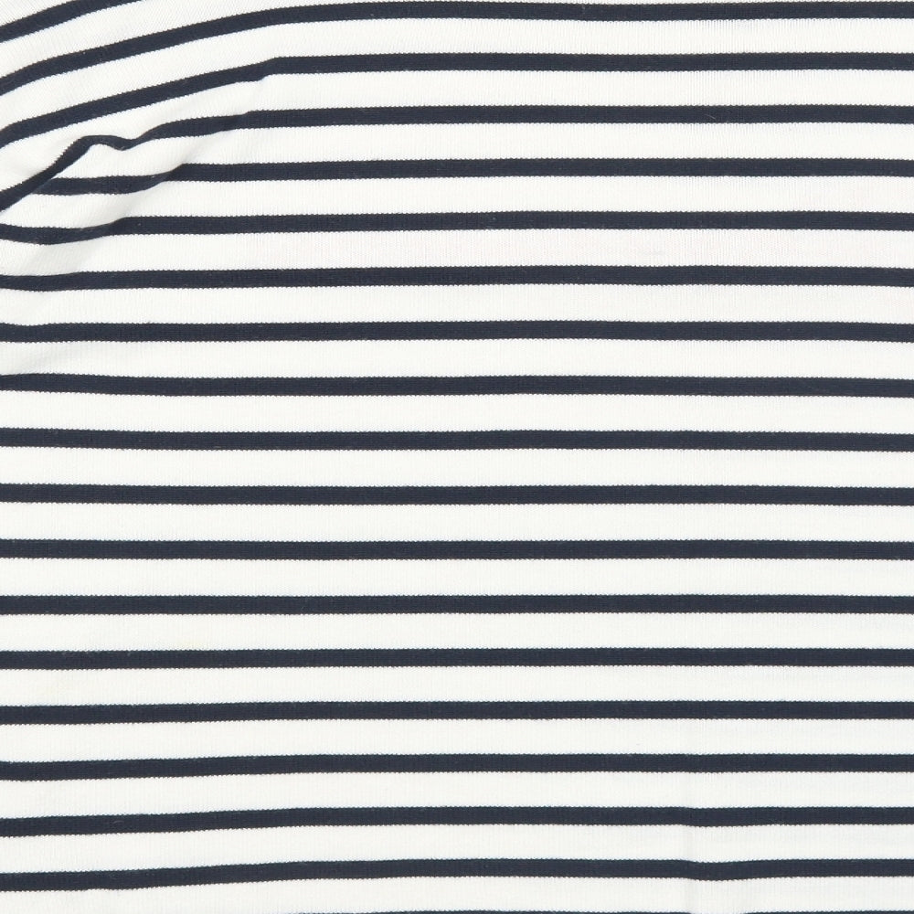 ESMARA Womens White Striped Cotton Basic T-Shirt Size 14 Round Neck - Glamorous