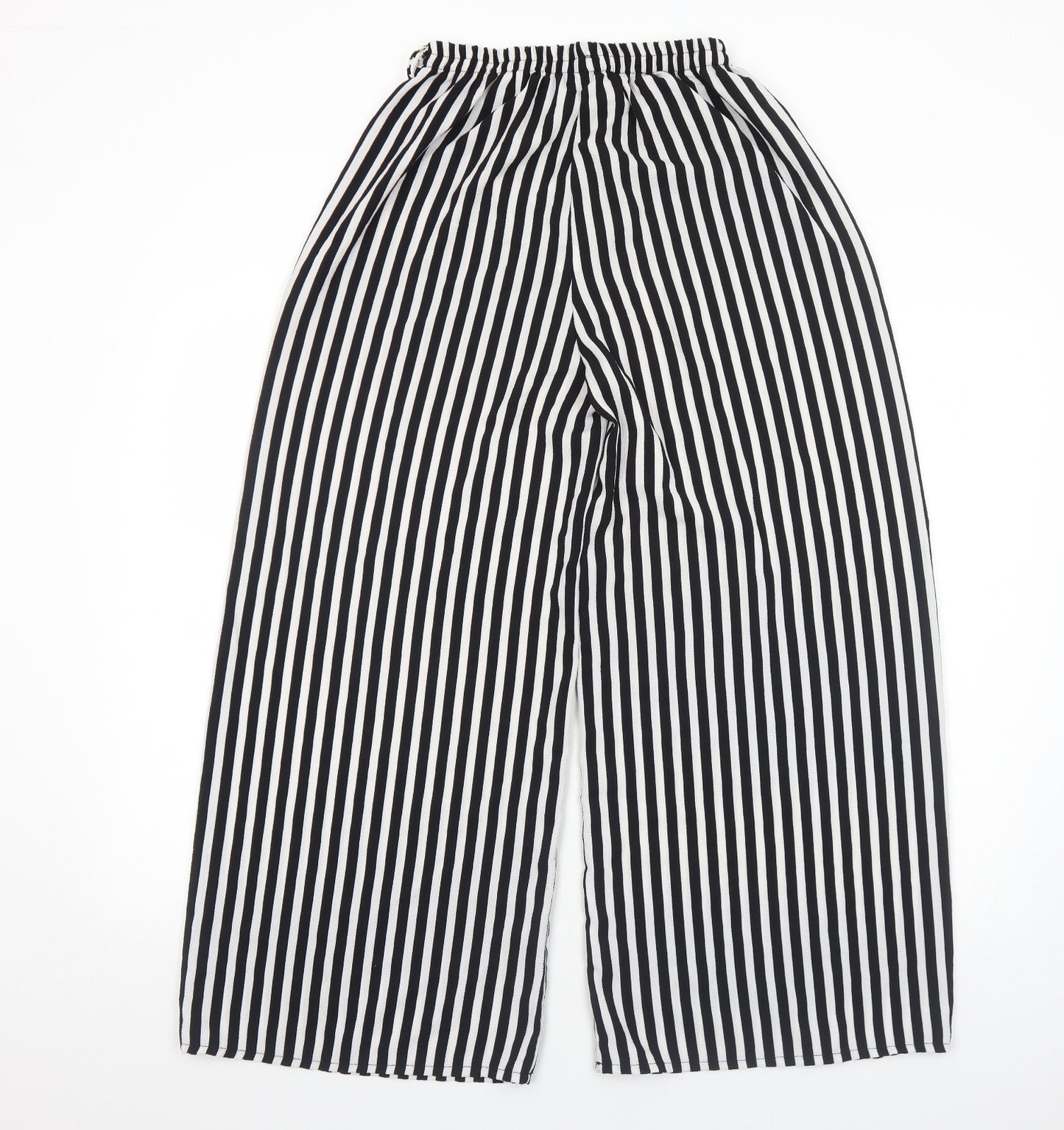 Preworn Womens Black Striped Viscose Trousers Size 10 Regular