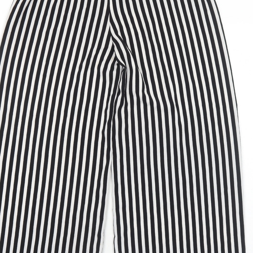 Preworn Womens Black Striped Viscose Trousers Size 10 Regular
