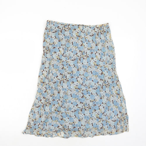 EAST Womens Blue Floral Polyester A-Line Skirt Size 14