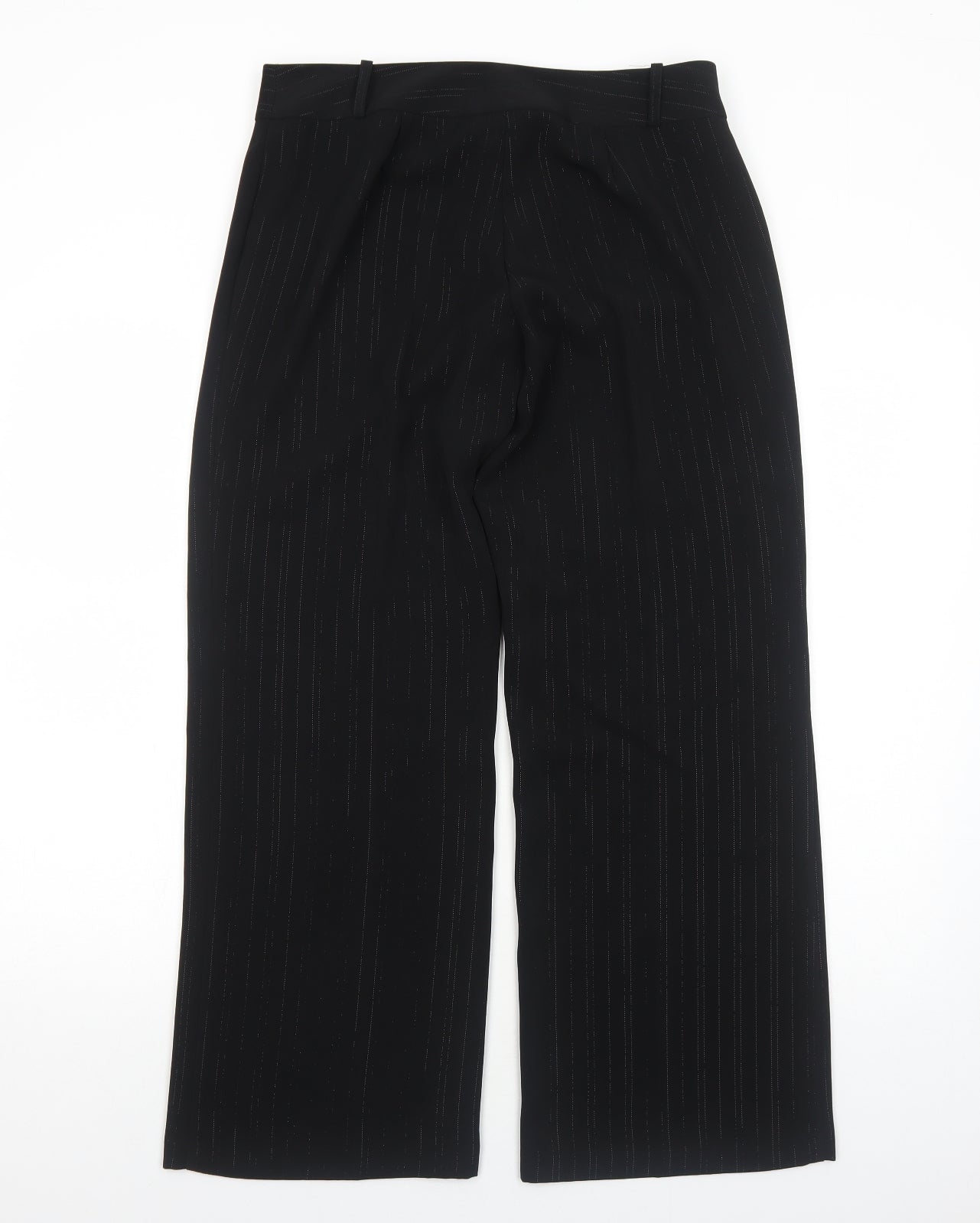 M&Co Womens Black Striped Polyester Trousers Size 12 Regular Zip