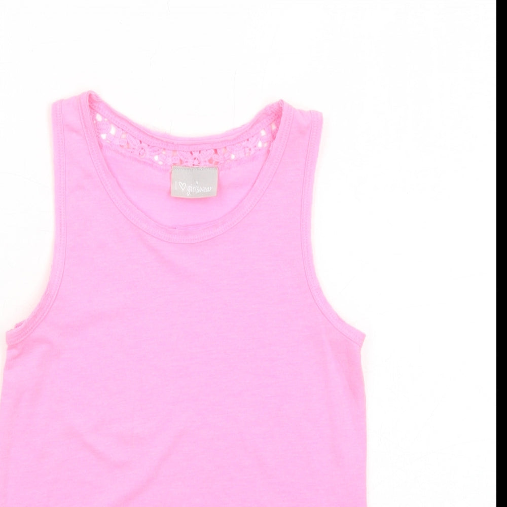 Matalan Girls Pink Cotton Basic Tank Size 7 Years Round Neck Pullover