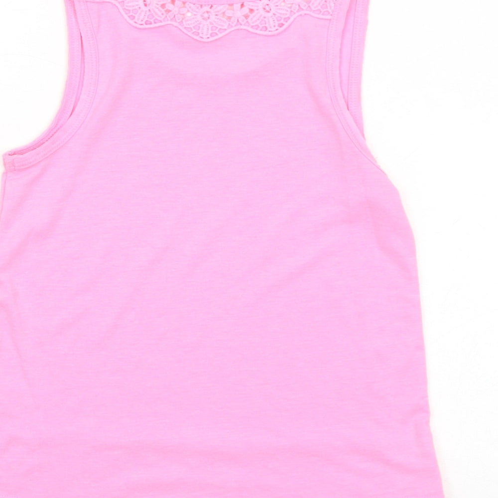 Matalan Girls Pink Cotton Basic Tank Size 7 Years Round Neck Pullover