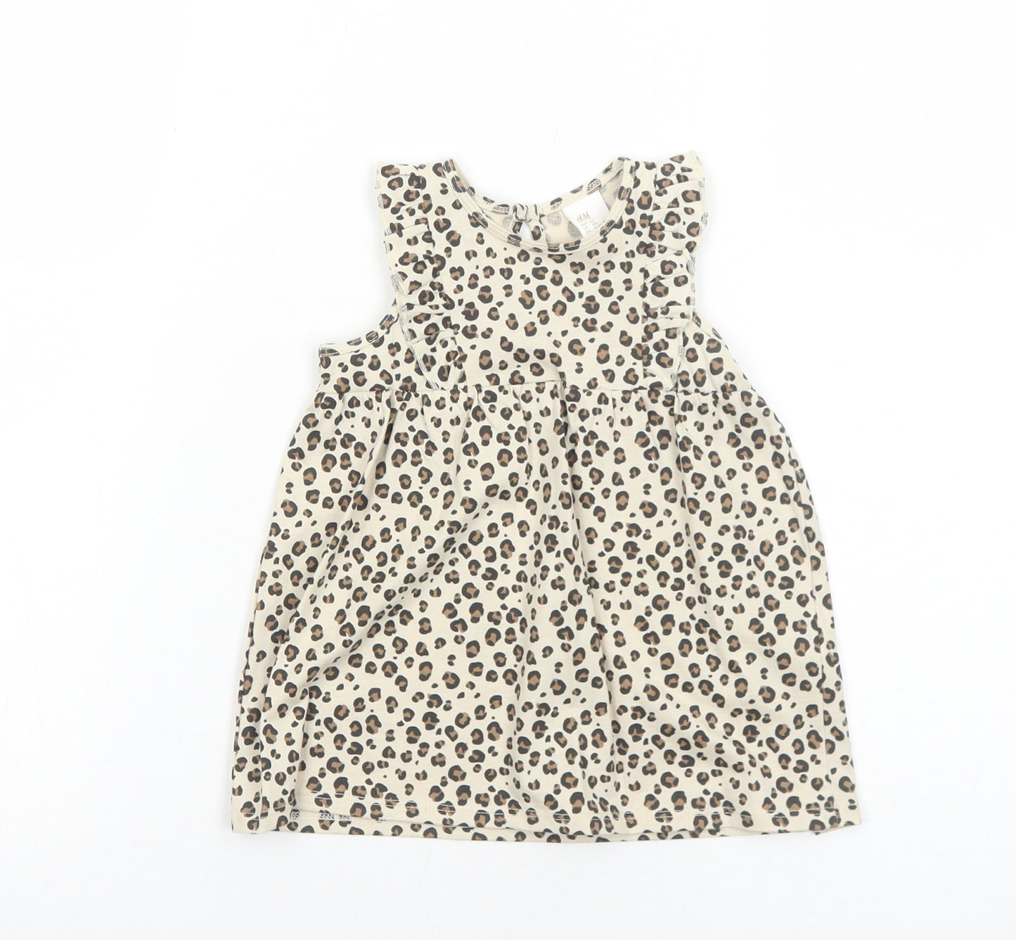 H&M Girls Beige Animal Print Cotton A-Line Size 3-6 Months Round Neck Button
