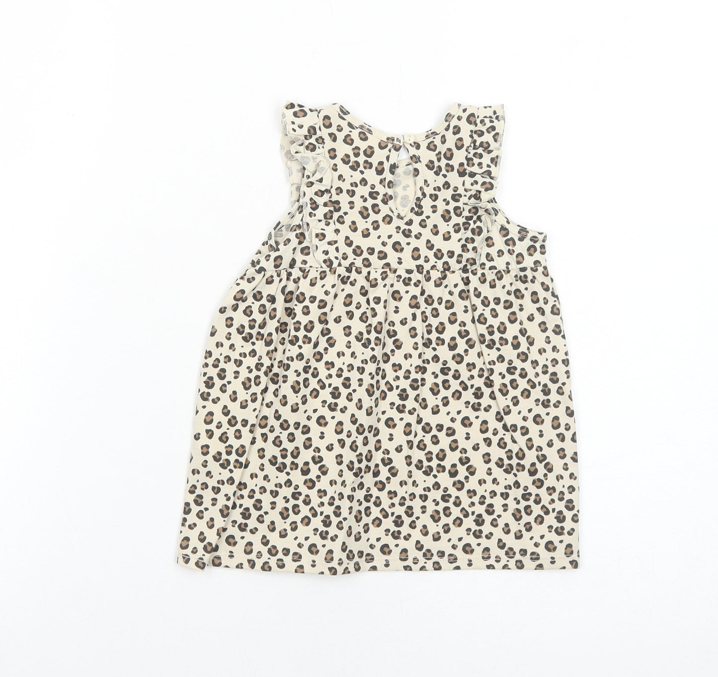 H&M Girls Beige Animal Print Cotton A-Line Size 3-6 Months Round Neck Button