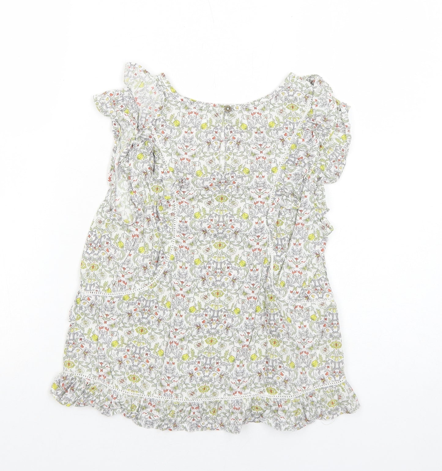 NEXT Girls White Geometric Cotton Basic Blouse Size 11 Years Round Neck Button