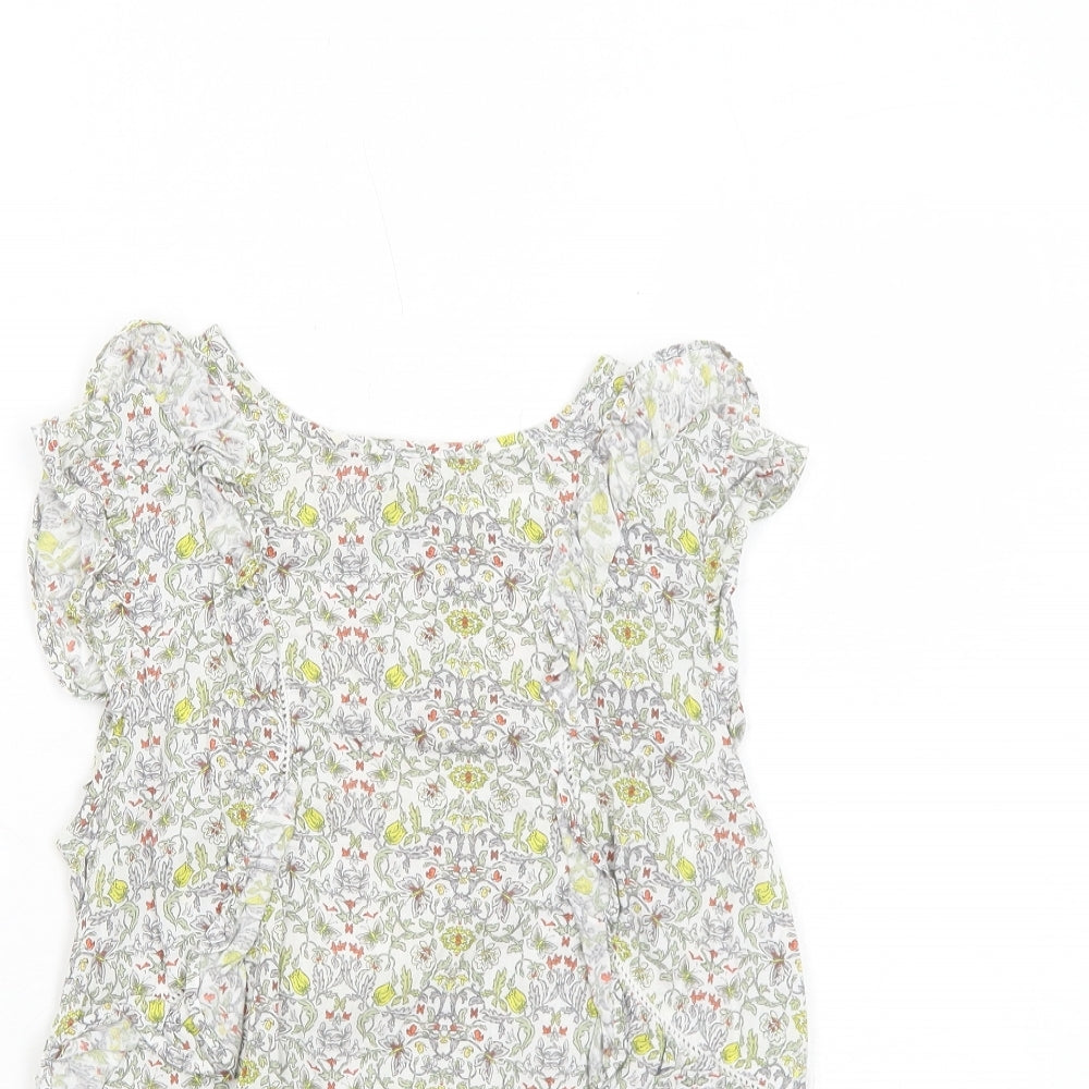 NEXT Girls White Geometric Cotton Basic Blouse Size 11 Years Round Neck Button