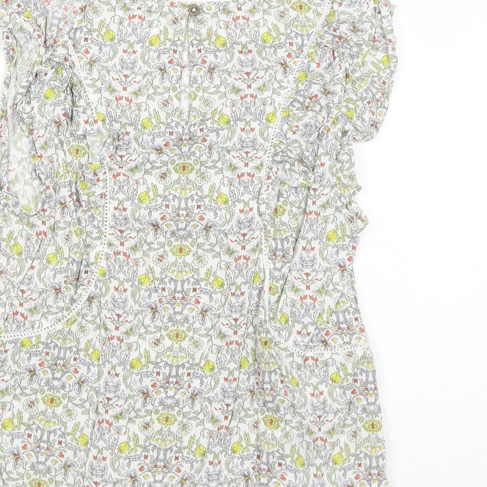 NEXT Girls White Geometric Cotton Basic Blouse Size 11 Years Round Neck Button