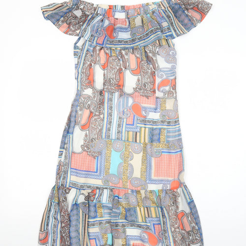 Cutie Womens Multicoloured Geometric Polyester A-Line Size 8 Off the Shoulder Zip