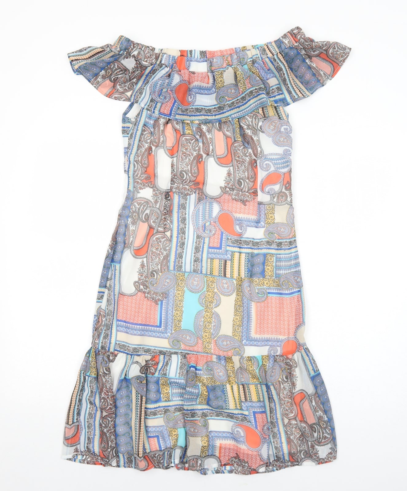 Cutie Womens Multicoloured Geometric Polyester A-Line Size 8 Off the Shoulder Zip