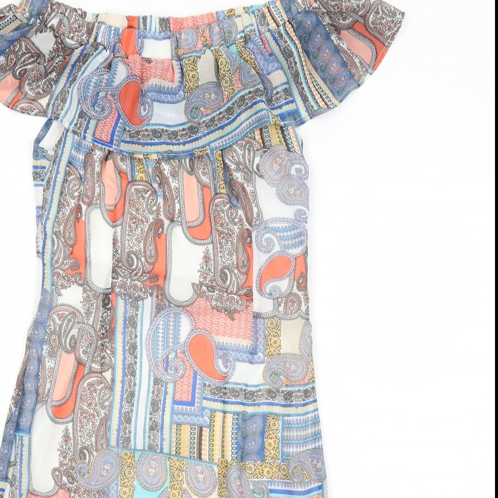 Cutie Womens Multicoloured Geometric Polyester A-Line Size 8 Off the Shoulder Zip