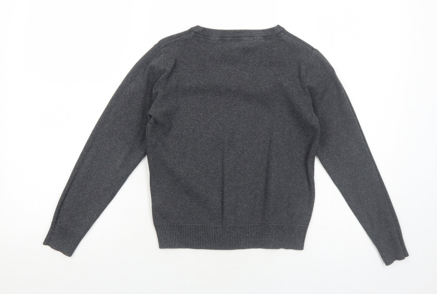 Marks and Spencer Boys Grey V-Neck Cotton Pullover Jumper Size 9-10 Years Pullover