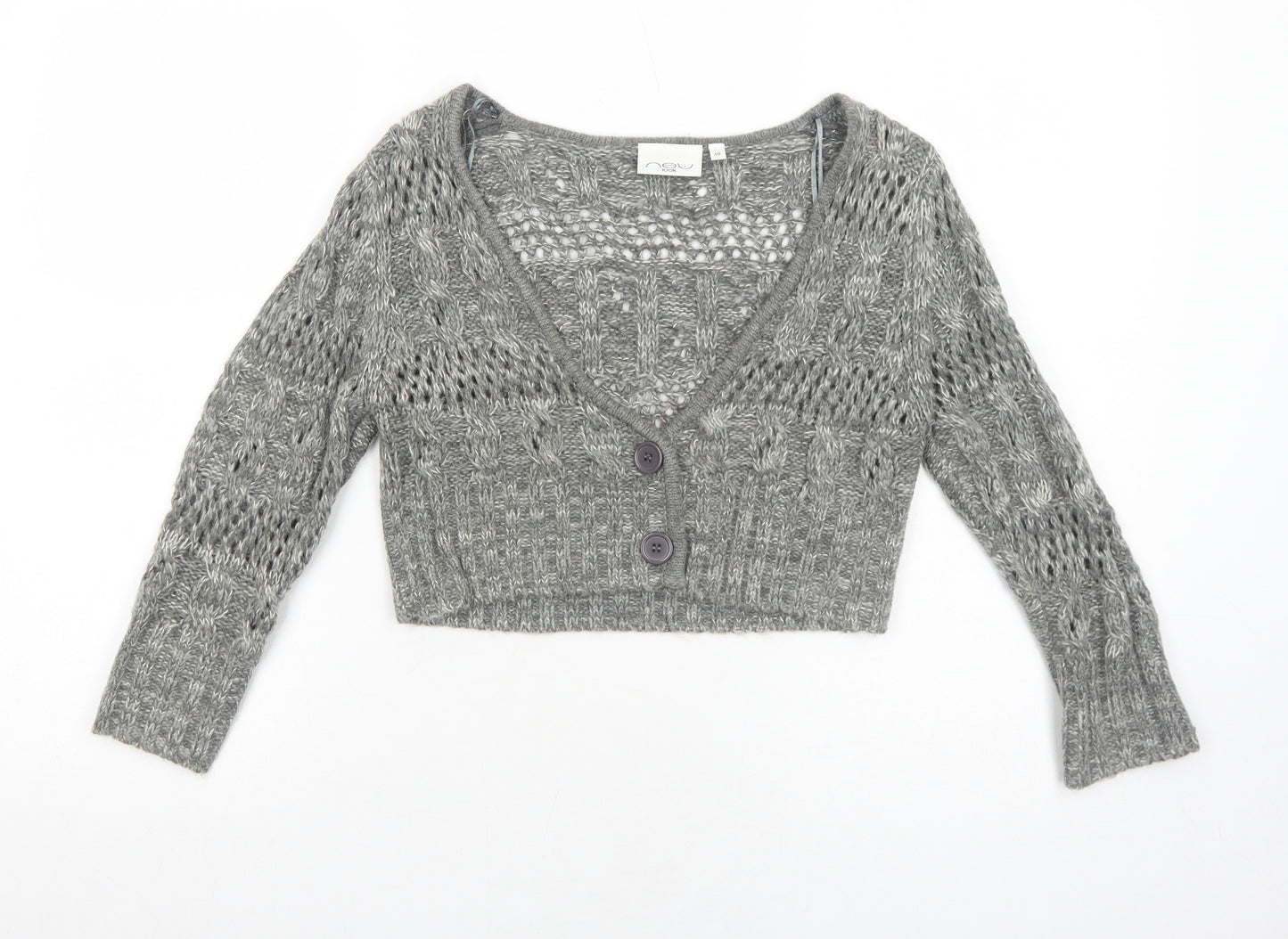 New Look Womens Grey V-Neck Acrylic Cardigan Jumper Size 10 - Cropped