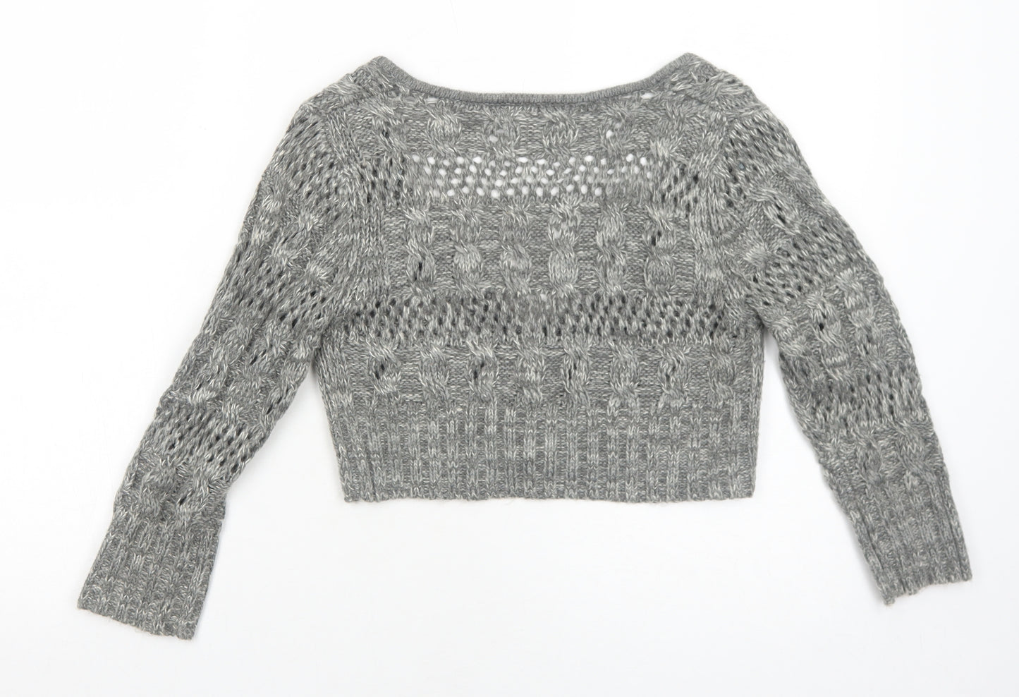 New Look Womens Grey V-Neck Acrylic Cardigan Jumper Size 10 - Cropped