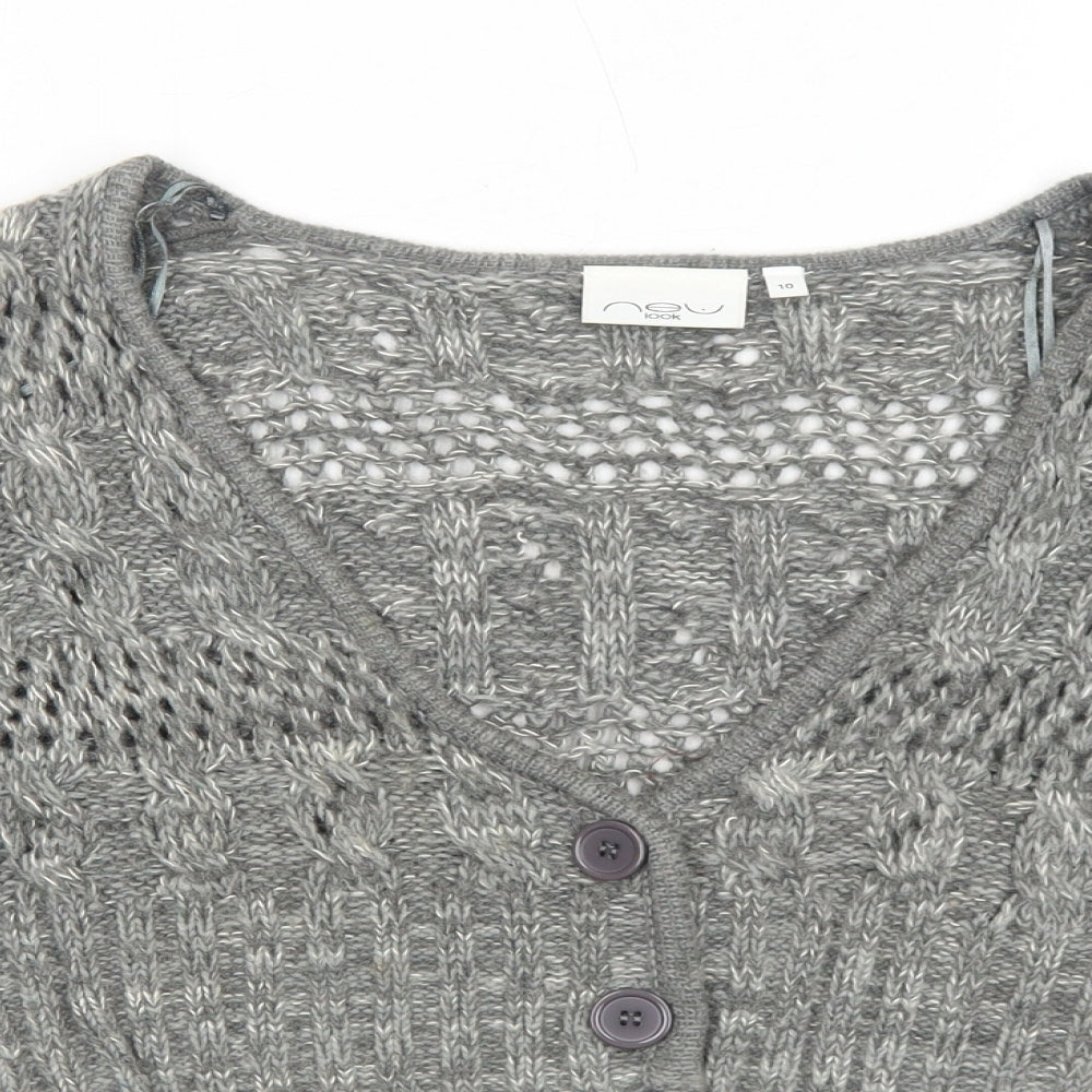 New Look Womens Grey V-Neck Acrylic Cardigan Jumper Size 10 - Cropped