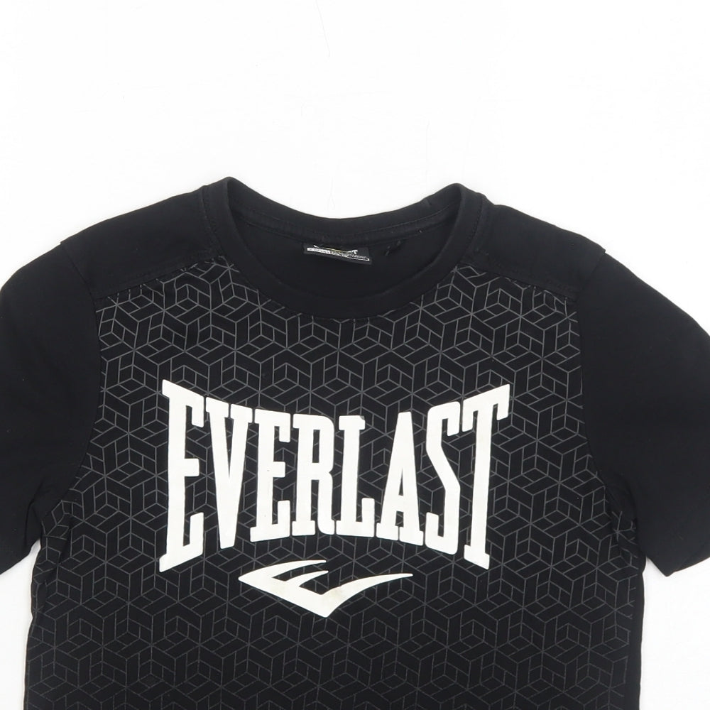 Everlast Boys Black Geometric Cotton Basic T-Shirt Size 9-10 Years Round Neck Pullover