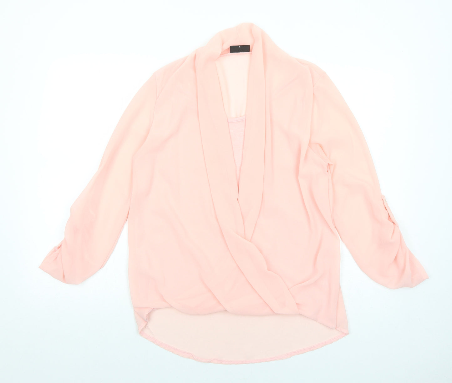 STACCATO Womens Pink Polyester Basic Blouse Size L V-Neck