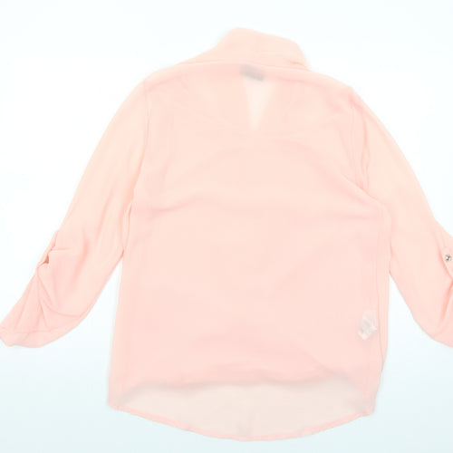 STACCATO Womens Pink Polyester Basic Blouse Size L V-Neck