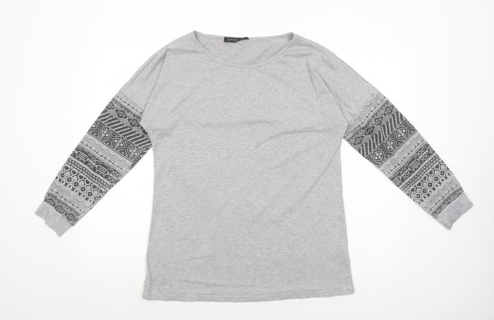 Zanzea Womens Grey Geometric Polyester Basic T-Shirt Size M Round Neck