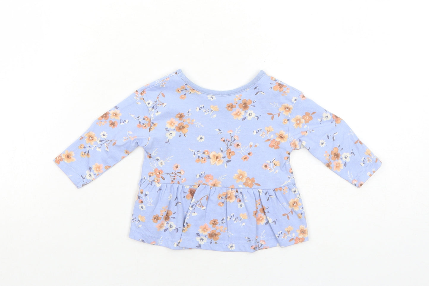 George Girls Blue Floral Cotton Basic T-Shirt Size 0-3 Months Round Neck Pullover