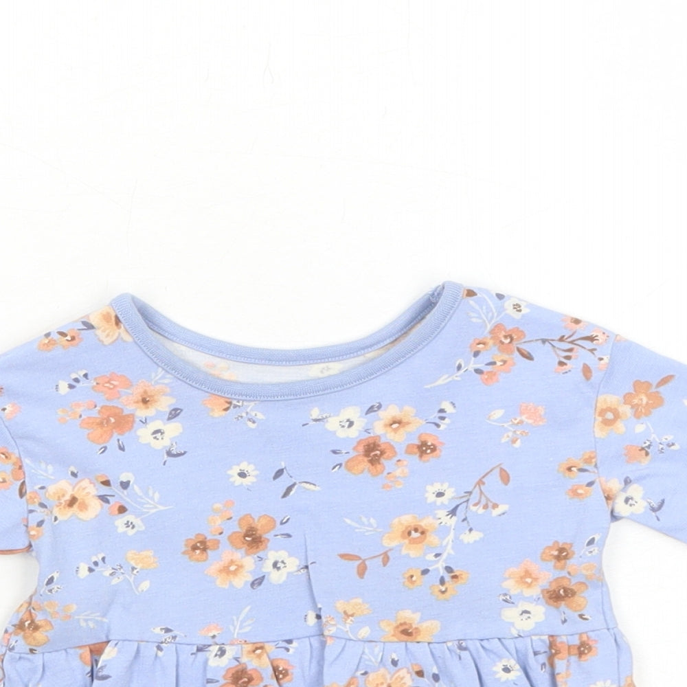 George Girls Blue Floral Cotton Basic T-Shirt Size 0-3 Months Round Neck Pullover