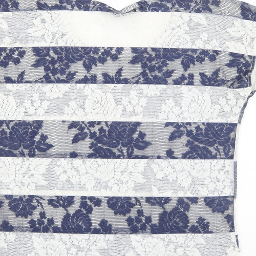 Atmosphere Womens Blue Geometric Polyester Basic Blouse Size 8 Round Neck