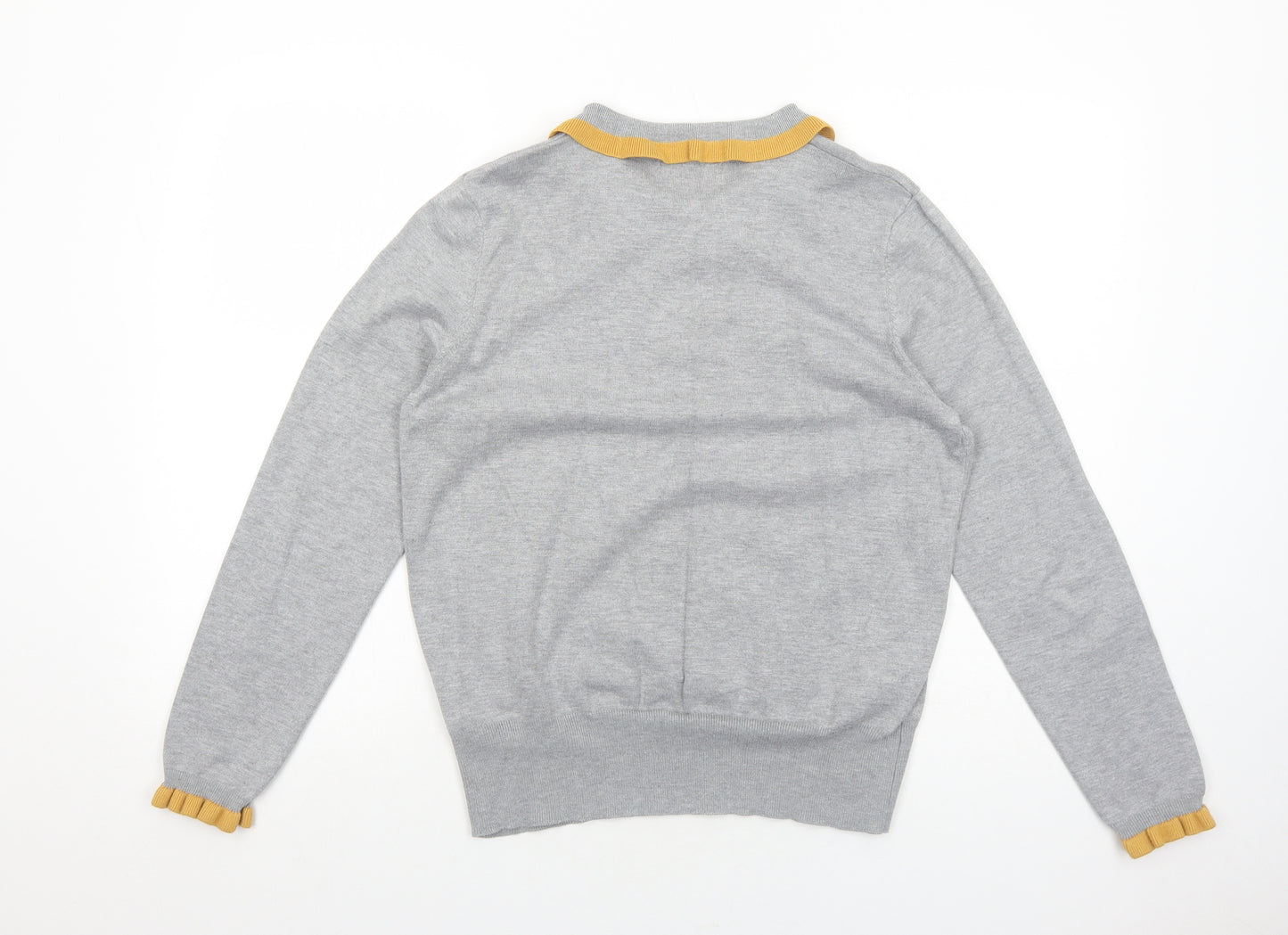 Paramour Womens Grey Collared Viscose Pullover Jumper Size L - Contrasting Trim