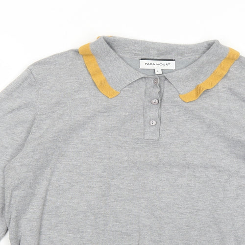 Paramour Womens Grey Collared Viscose Pullover Jumper Size L - Contrasting Trim