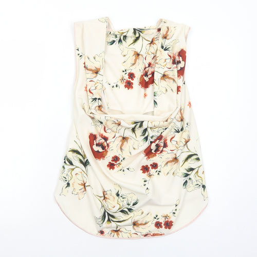 Zara Womens Ivory Floral Polyester Basic Tank Size XS V-Neck - Open Back