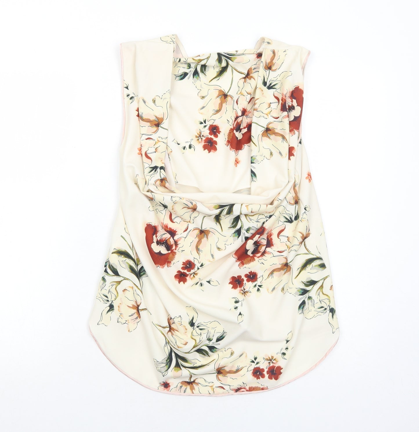 Zara Womens Ivory Floral Polyester Basic Tank Size XS V-Neck - Open Back