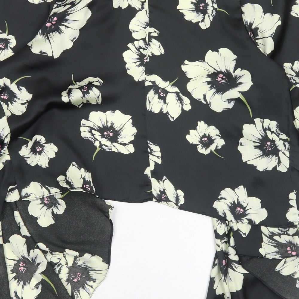 Peacocks Womens Black Floral Polyester Basic Blouse Size 12 V-Neck