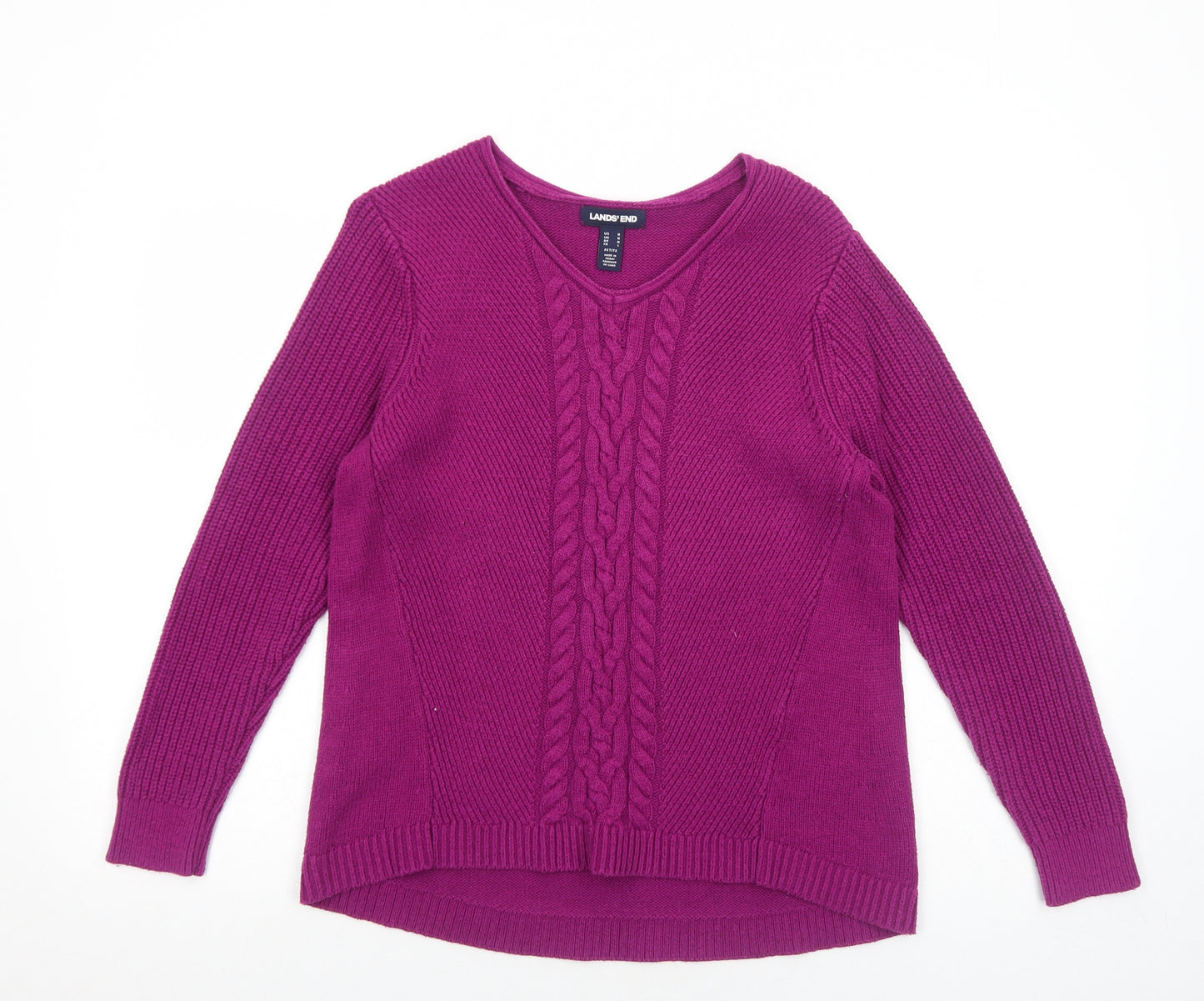 Lands' End Womens Purple V-Neck Cotton Pullover Jumper Size M