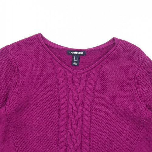 Lands' End Womens Purple V-Neck Cotton Pullover Jumper Size M