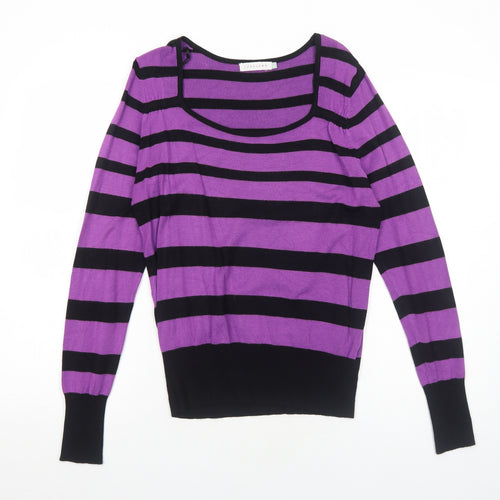 Lakeland Womens Purple Scoop Neck Striped Viscose Pullover Jumper Size 12