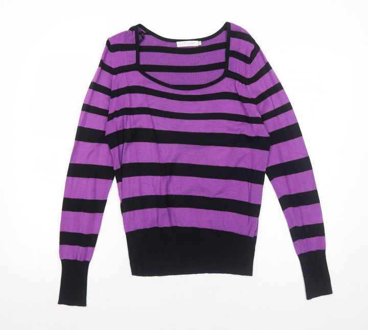 Lakeland Womens Purple Scoop Neck Striped Viscose Pullover Jumper Size 12