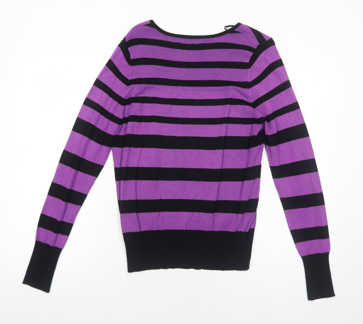 Lakeland Womens Purple Scoop Neck Striped Viscose Pullover Jumper Size 12