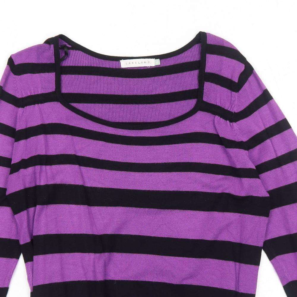 Lakeland Womens Purple Scoop Neck Striped Viscose Pullover Jumper Size 12