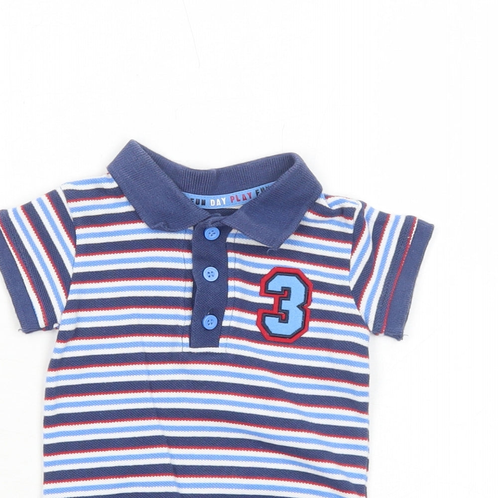 Marks and Spencer Boys Blue Striped Cotton Babygrow One-Piece Size 3-6 Months Snap - 3