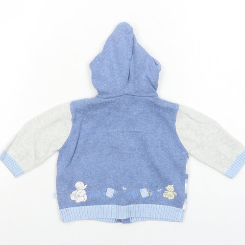 Mothercare Boys Blue Striped Cotton Cardigan Jumper Size 3-6 Months Button