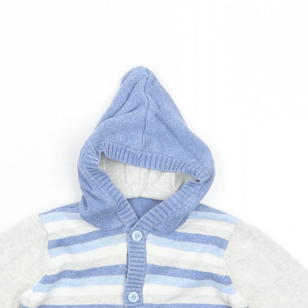 Mothercare Boys Blue Striped Cotton Cardigan Jumper Size 3-6 Months Button