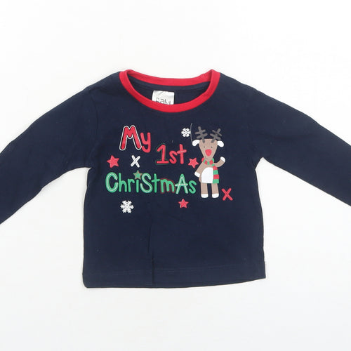 Peacocks Boys Blue Cotton Basic T-Shirt Size 6-9 Months Round Neck Pullover - My 1st Christmas