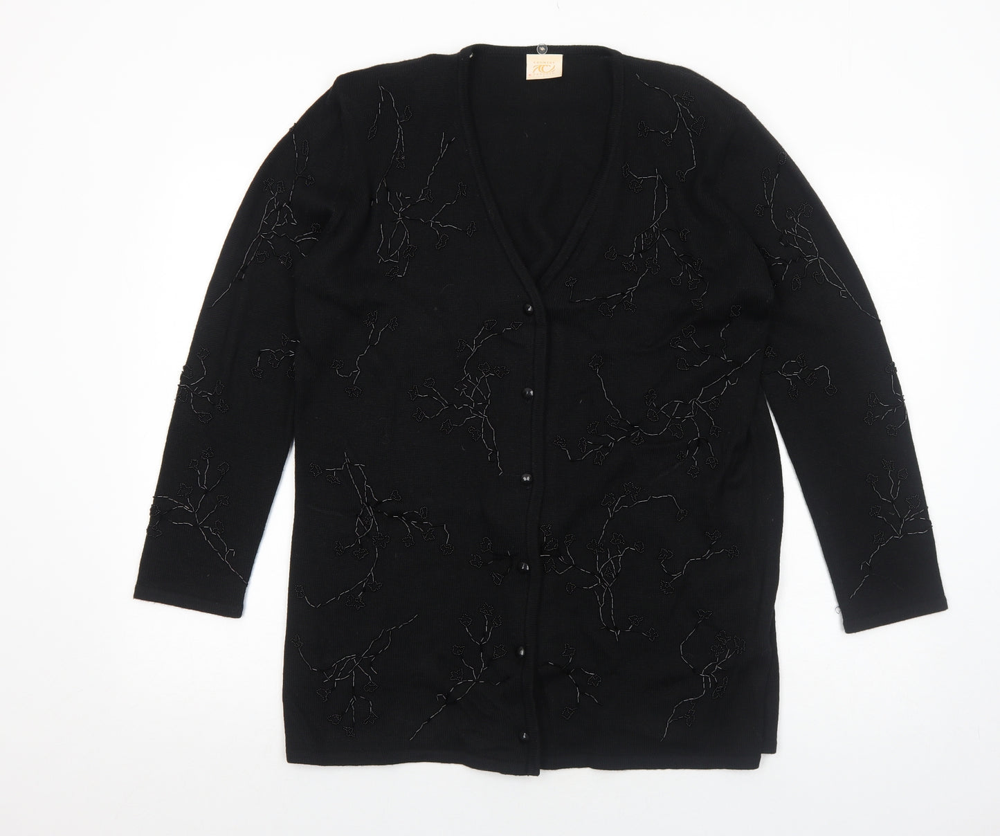 Country Casuals Womens Black V-Neck Polyester Cardigan Jumper Size L