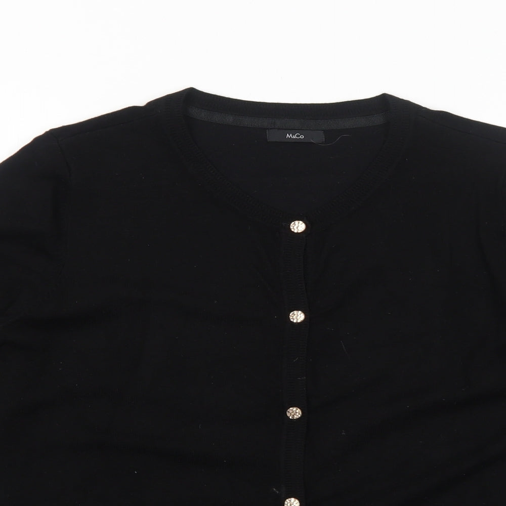 M&Co Womens Black Round Neck Viscose Cardigan Jumper Size XL