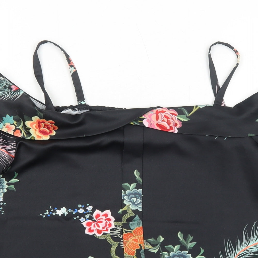 River Island Womens Black Floral Polyester Basic Blouse Size 8 Boat Neck