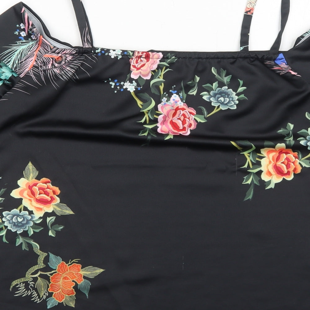 River Island Womens Black Floral Polyester Basic Blouse Size 8 Boat Neck