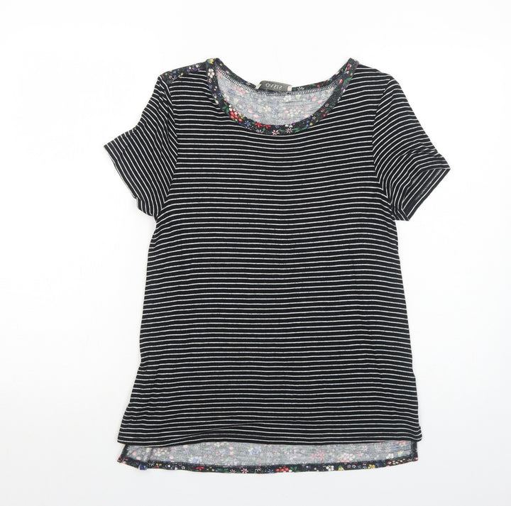 Oasis Womens Black Striped Viscose Basic T-Shirt Size S Round Neck