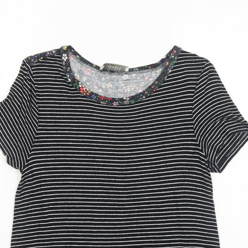 Oasis Womens Black Striped Viscose Basic T-Shirt Size S Round Neck