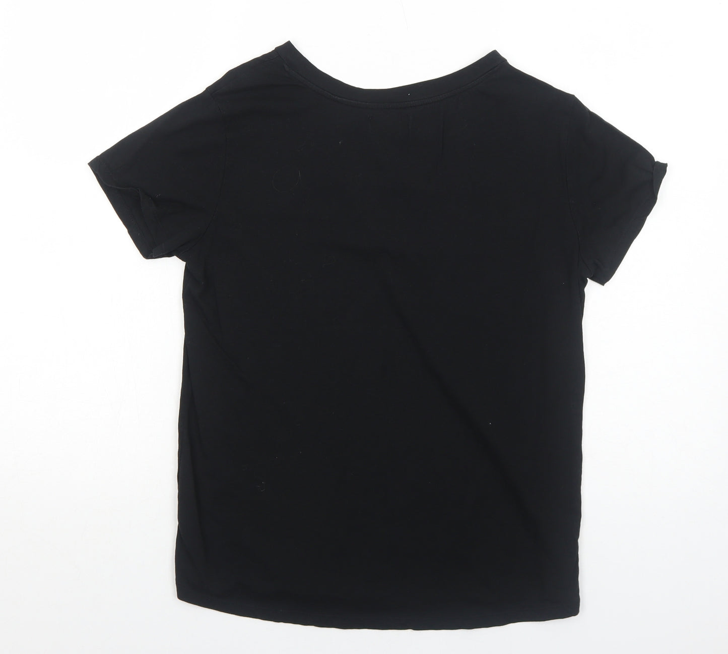 Papaya Womens Black Cotton Basic T-Shirt Size 8 V-Neck