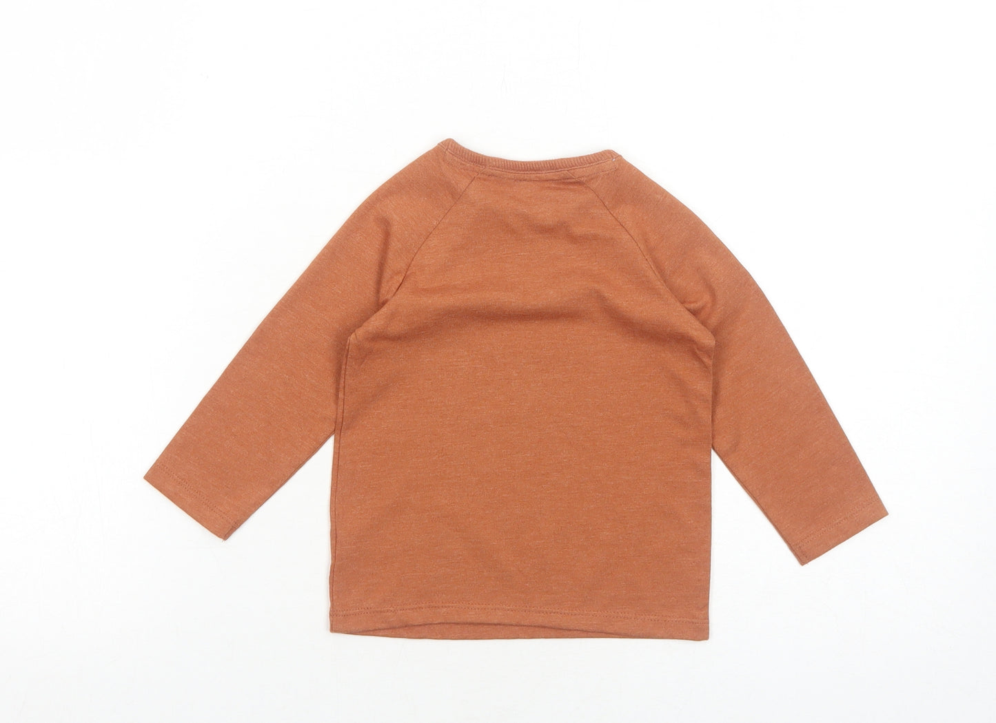 George Boys Orange Cotton Basic T-Shirt Size 9-12 Months Round Neck Snap - Robot